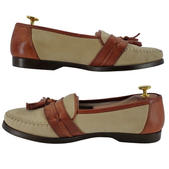 Belvedere Florence Italy Brown Beige Leather Tassel Loafers Men 10.5 Dress Shoes - Picture 6 of 11